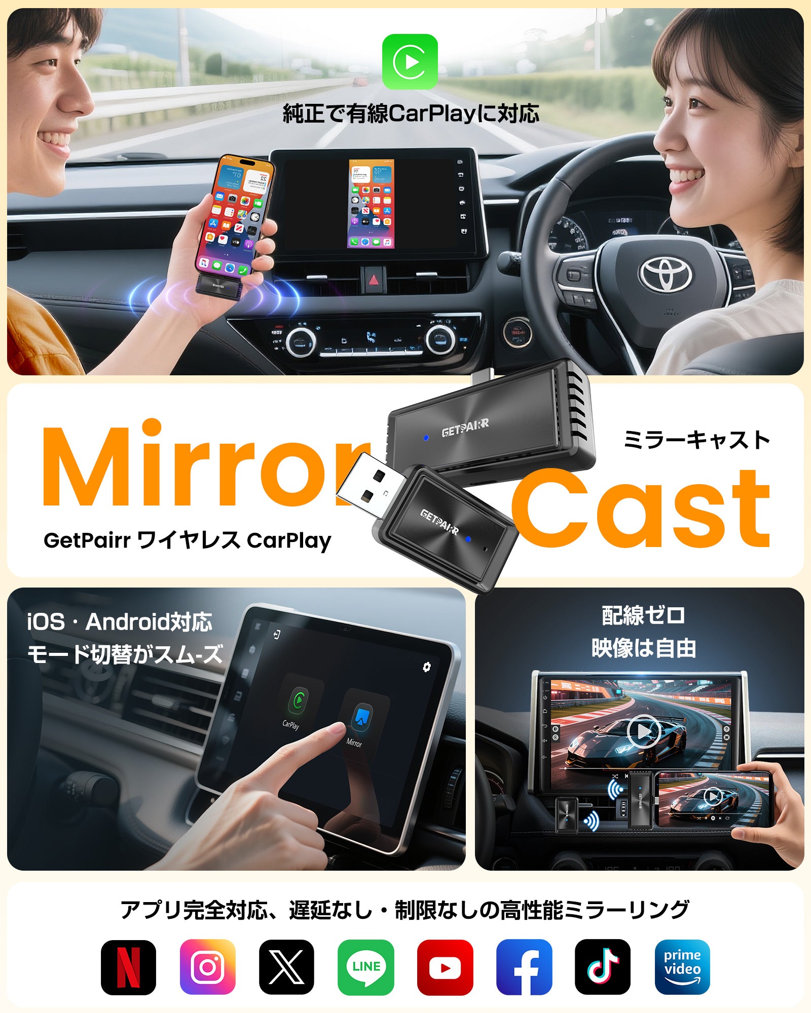 【新品】GetPairr Mirror Cast ワイヤレスミラーリング Amazon.co.jp: GetPairr Mirror Cast 【業界初】 ワイヤレス